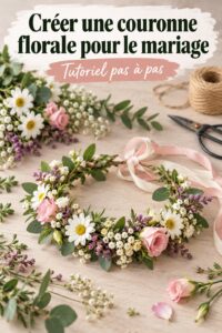 Couronne florale colorée et éclatante décorant une coiffure de mariage