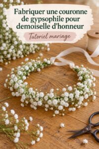 Couronne de gypsophiles réalisée pour un mariage, mettant en avant des fleurs blanches délicates.