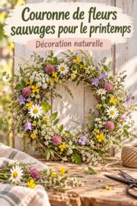 Couronne printanière décorée de fleurs sauvages colorées