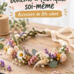 Couronne de fleurs colorées sur une table en extérieur