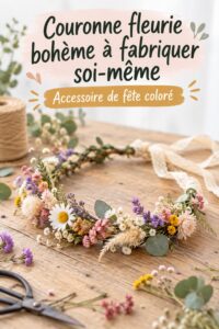 Couronne de fleurs colorées sur une table en extérieur