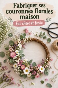 Couronne de fleurs colorée suspendue dans un jardin ensoleillé