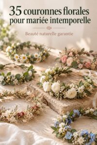 Couronne de fleurs colorées pour mariage sur une table décorée de manière romantique.