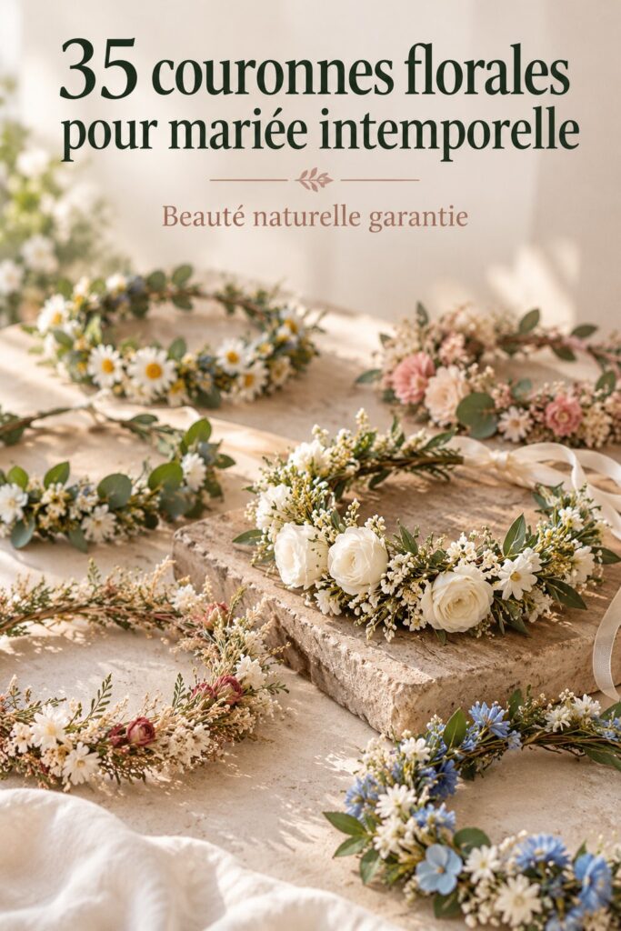 Couronne de fleurs colorées pour mariage sur une table décorée de manière romantique.