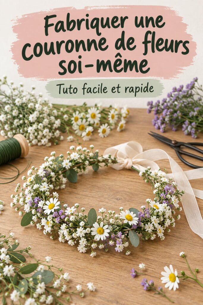 Une belle couronne de fleurs colorées disposée sur une table en extérieur.