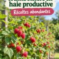 Haie de framboisiers en pleine croissance dans un jardin ensoleillé