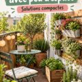 Petit jardin décoré avec des plantes et mobilier compact