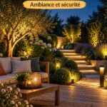 Éclairage chaleureux dans un jardin