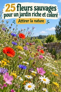 Un jardin coloré avec diverses fleurs sauvages en pleine floraison, symbolisant la biodiversité.