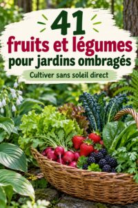 Un jardin ombragé vibrant avec une variété de fruits et légumes adaptés à la faible luminosité
