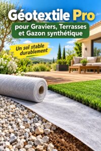 Géotextile utilisé pour stabiliser graviers dans un jardin.