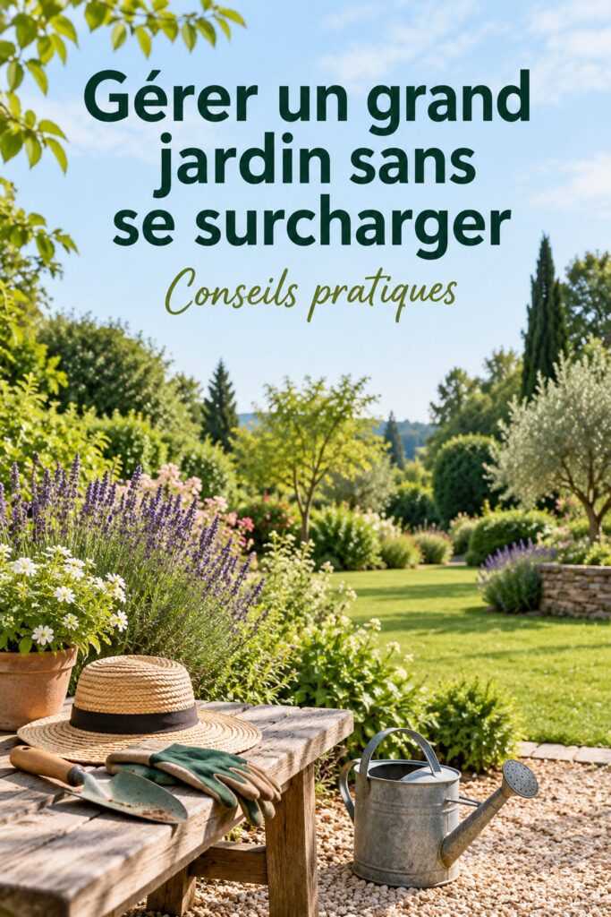 Vue d'un grand jardin bien aménagé, alliant verdure et espace détente, idéal pour la gestion simplifiée.