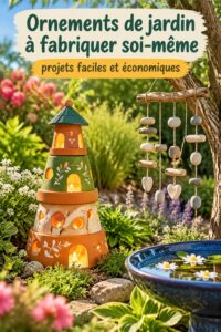Ornements de jardin faits maison en bois et métal