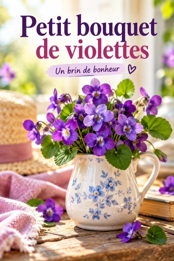 Un beau bouquet de violettes fraiches sur une table décorative