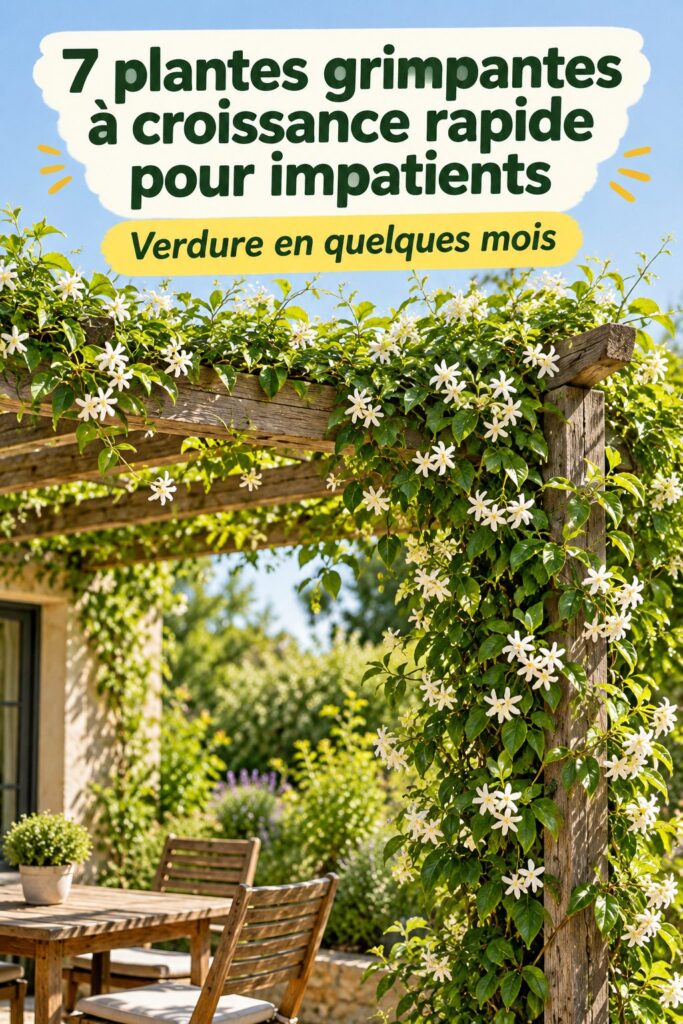 Jardin avec plusieurs plantes grimpantes à croissance rapide, ajoutant une touche de verdure.