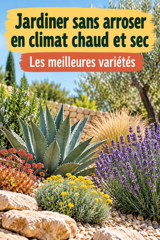 Un jardin avec diverses plantes résistantes à la chaleur et à la sécheresse.