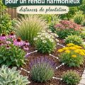 Jardin avec des vivaces espacées harmonieusement, montrant des couleurs vives.