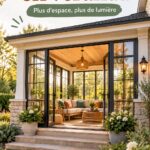 Une belle véranda lumineuse avec des plantes vertes, issue d'un ancien porche